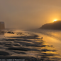 Buy canvas prints of Misty sunrise over white path rock Looe Harbour by Jim Peters