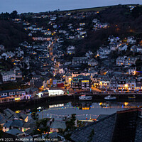 Buy canvas prints of Christmas lights West Looe at night by Jim Peters