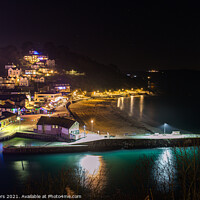 Buy canvas prints of Looe beach and pier at night by Jim Peters