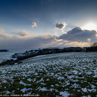 Buy canvas prints of Dusting of snow on Looe Island and wooldown Cornwall by Jim Peters