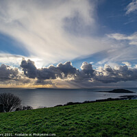 Buy canvas prints of Spectacular light show in Looe Bay over Looe Island Cornwall by Jim Peters