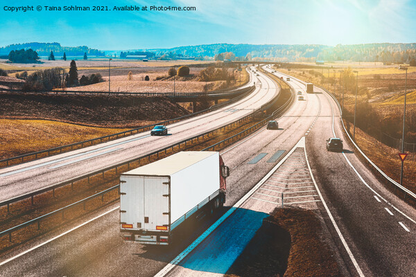 Freeway Traffic with Semi Trailer Truck Picture Board by Taina Sohlman