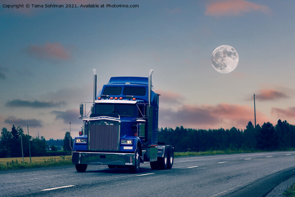 American Truck Bobtailing Under Full Moon Picture Board by Taina Sohlman