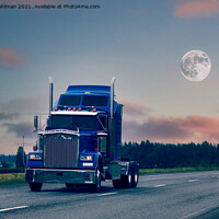 Buy canvas prints of American Truck Bobtailing Under Full Moon by Taina Sohlman