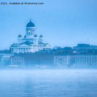 Buy canvas prints of Helsinki Seafront View on Foggy Morning by Taina Sohlman