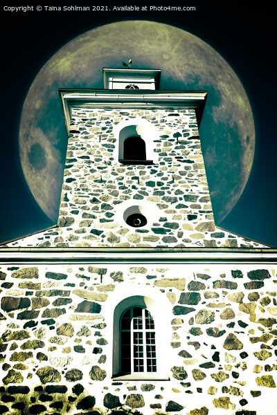 Church Belltower and Full Moon  Picture Board by Taina Sohlman