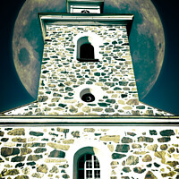Buy canvas prints of Church Belltower and Full Moon  by Taina Sohlman
