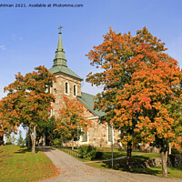 Buy canvas prints of Uskela Church, Salo Finland, in Autumn by Taina Sohlman