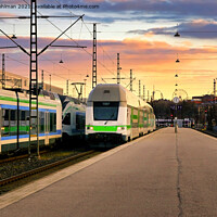 Buy canvas prints of Morning Train Arrives at Railway Station  by Taina Sohlman