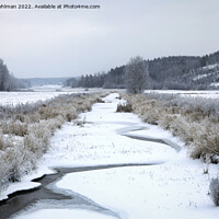 Buy canvas prints of Muurlanjoki River in Christmas Day Snowfall by Taina Sohlman