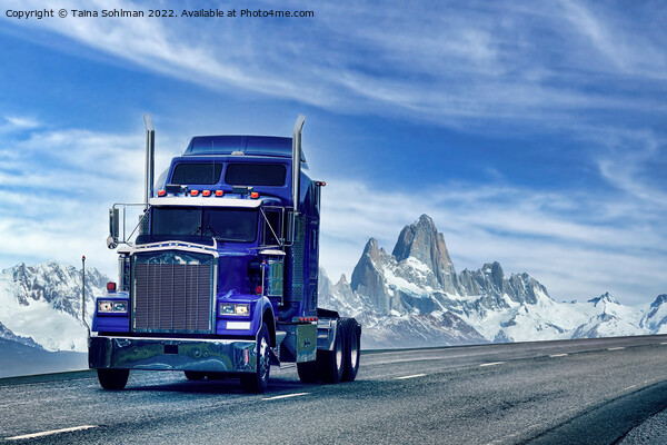 Blue Conventional American Semi Tractor on Road th Picture Board by Taina Sohlman