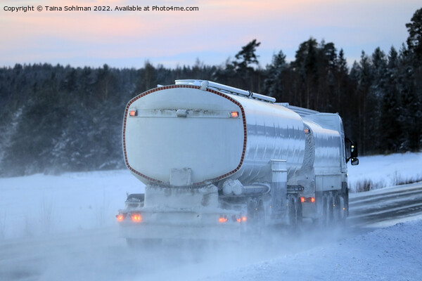 Snowy Fuel Tanker Truck on Winter Highway Picture Board by Taina Sohlman