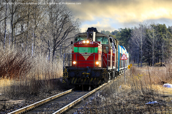 Two VR Group Diesel Locomotives Freight Train Picture Board by Taina Sohlman