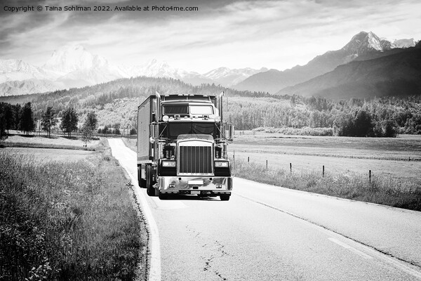 Trucking Through the Mountains Monochrome Picture Board by Taina Sohlman