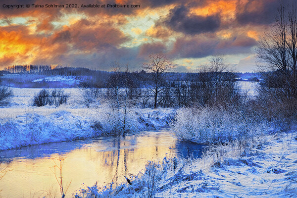 Early Winter Sunset at Karhujoki River, Finland Picture Board by Taina Sohlman