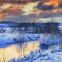 Buy canvas prints of Early Winter Sunset at Karhujoki River, Finland by Taina Sohlman