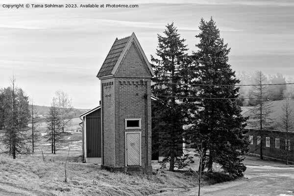 Old Transformer Building in Rural Finland Monochro Picture Board by Taina Sohlman
