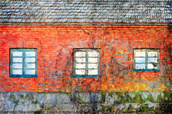 Red Brick Building with Three Windows Digital Art Picture Board by Taina Sohlman