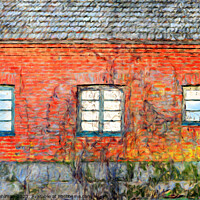 Buy canvas prints of Red Brick Building with Three Windows Digital Art by Taina Sohlman