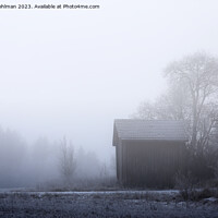 Buy canvas prints of Old Barn on a Foggy Winter Morning by Taina Sohlman