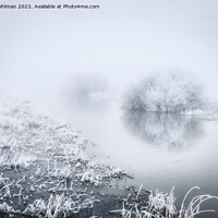 Buy canvas prints of Flooded River in Winter Fog Monochrome by Taina Sohlman