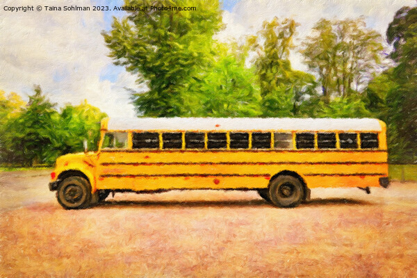 American Yellow School Bus Digital Art Picture Board by Taina Sohlman