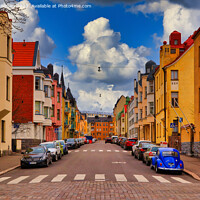 Buy canvas prints of Colourful Town Villas of Huvilakatu in Helsinki, F by Taina Sohlman