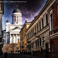 Buy canvas prints of Helsinki Cathedral Dramatic Moonlight View by Taina Sohlman