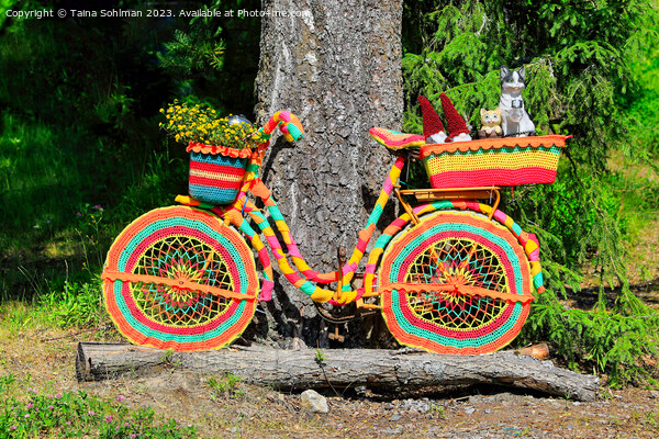 Bike Covered with Colorful Crochet and Knitwork Picture Board by Taina Sohlman