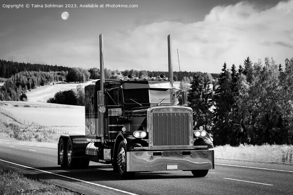 Classic American Truck on Highway Monochrome Picture Board by Taina Sohlman
