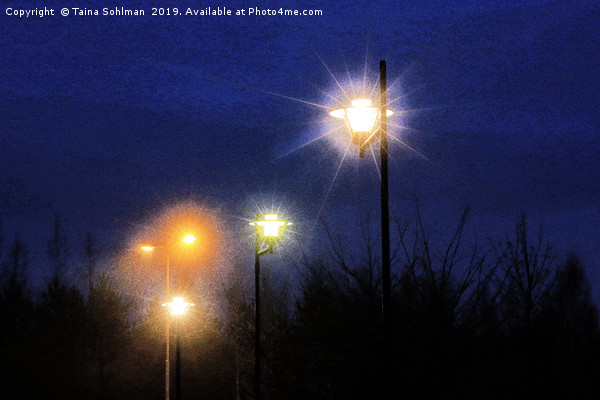 Blue Night Street Lights  Picture Board by Taina Sohlman