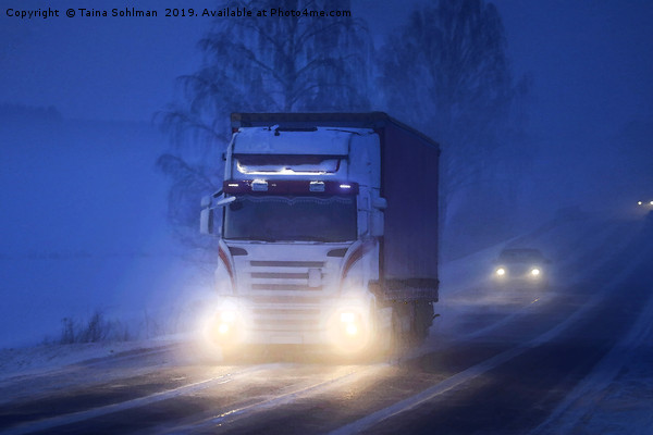 Truck Transport on Foggy Winter Night Watercolour  Picture Board by Taina Sohlman