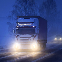 Buy canvas prints of Truck Transport on Foggy Winter Night Watercolour  by Taina Sohlman