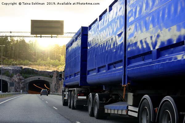Blue Freight Truck Drives Towards Tunnel Picture Board by Taina Sohlman
