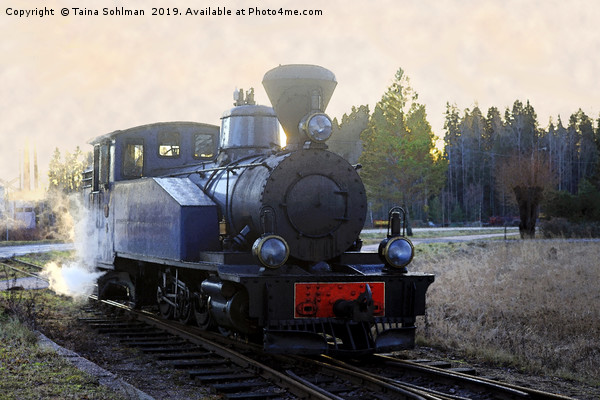 Steam Locomotive at Railway Station Digital Art Picture Board by Taina Sohlman
