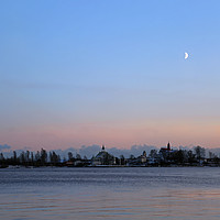 Buy canvas prints of Moon over Sea on Blue Winter Evening  by Taina Sohlman