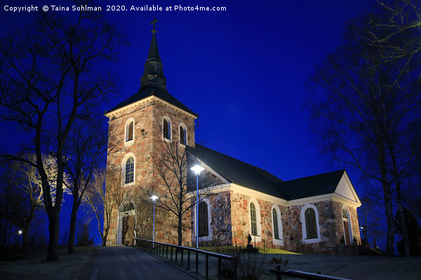 Illuminated Uskela Church, Salo Finland Picture Board by Taina Sohlman