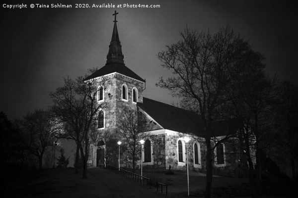 Illuminated Uskela Church Digital Art Picture Board by Taina Sohlman