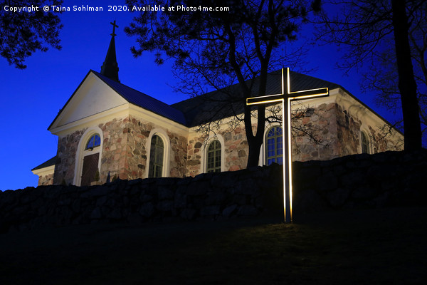 Illuminated Cross and Uskela Church Picture Board by Taina Sohlman