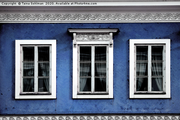 Three Windows on Blue City Buiding, Digital Art Picture Board by Taina Sohlman