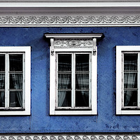 Buy canvas prints of Three Windows on Blue City Buiding, Digital Art by Taina Sohlman