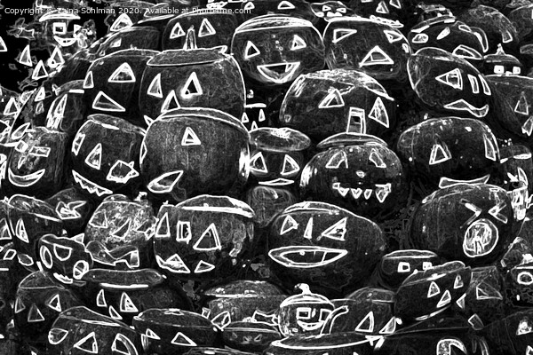 Glowing Halloween Pumpkins Black and white Picture Board by Taina Sohlman