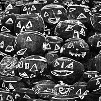 Buy canvas prints of Glowing Halloween Pumpkins Black and white by Taina Sohlman