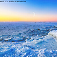 Buy canvas prints of February Crescent Moon over Frozen Sea by Taina Sohlman