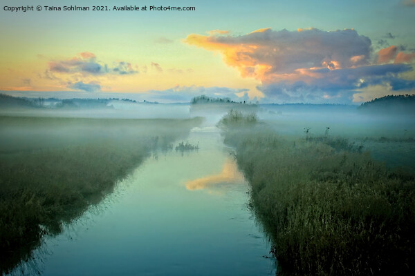 Dusktime Mist over Blue River Picture Board by Taina Sohlman