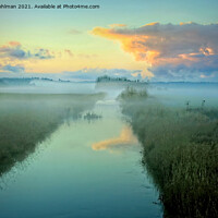 Buy canvas prints of Dusktime Mist over Blue River by Taina Sohlman