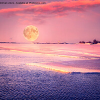 Buy canvas prints of Pink March Moonrise over Sea by Taina Sohlman