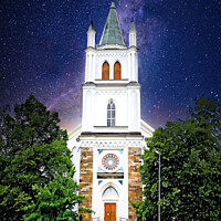 Buy canvas prints of Ylistaro Church on a Starry Night, Finland by Taina Sohlman