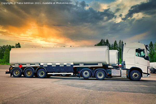White Semi Tanker at Sunset Truck Yard Picture Board by Taina Sohlman