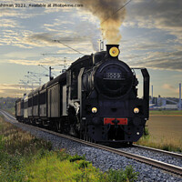 Buy canvas prints of Steam Train Ukko-Pekka Traveling Against Evening S by Taina Sohlman